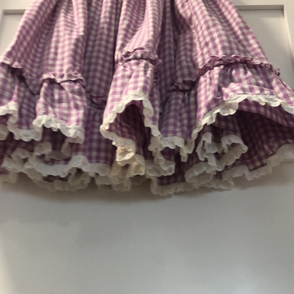 Handmade Gingham square dance Skirt Women's XS Vintage Lace Trim purple twirling - Picture 2 of 9